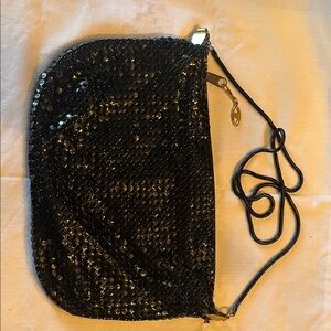 Vintage black metal mesh evening purse with black chain